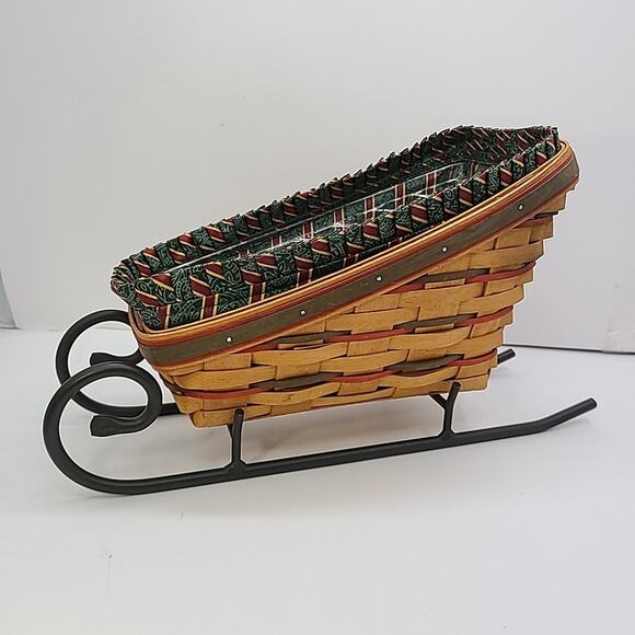 Longaberger Holiday Sleigh Basket Liner & Protector 1997 With 16" Iron Runner - Picture 1 of 7